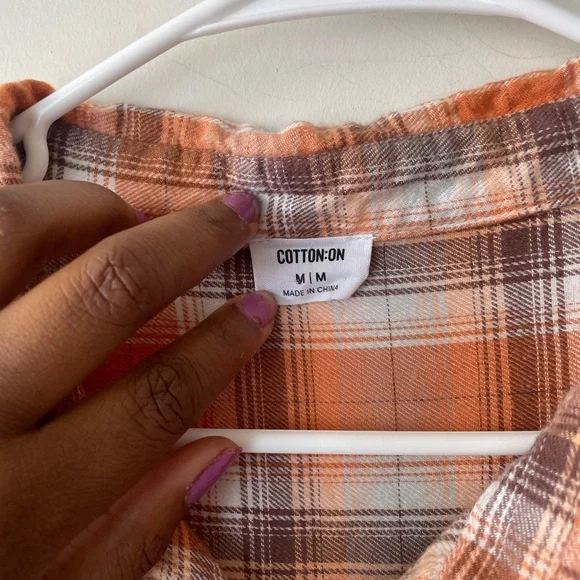 Cotton On Orange and White Plaid Button Down Shirt - Picture 2 of 5